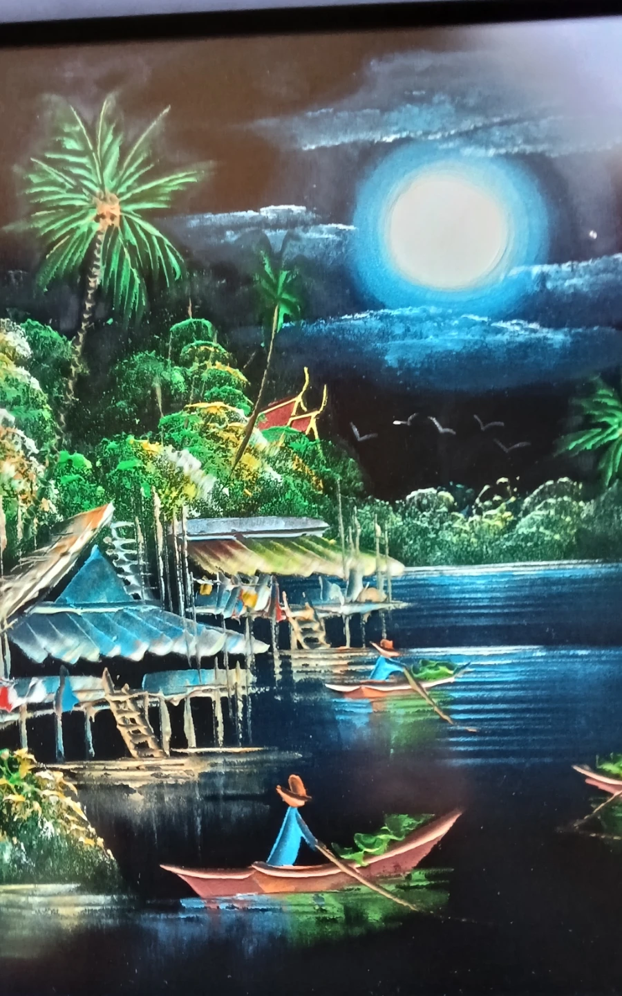 70s/80s Thai Black Velvet Painting – Moonlit - photo 2