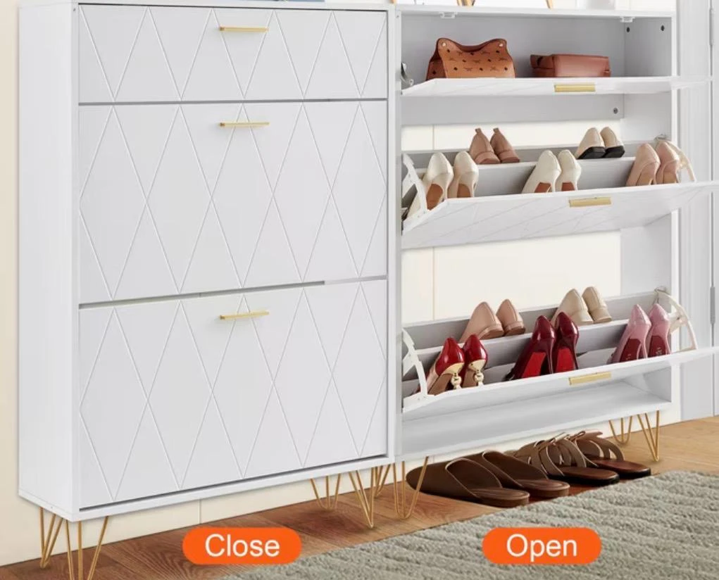 Modern White Shoe Cabinet with Gold Accents - photo 2