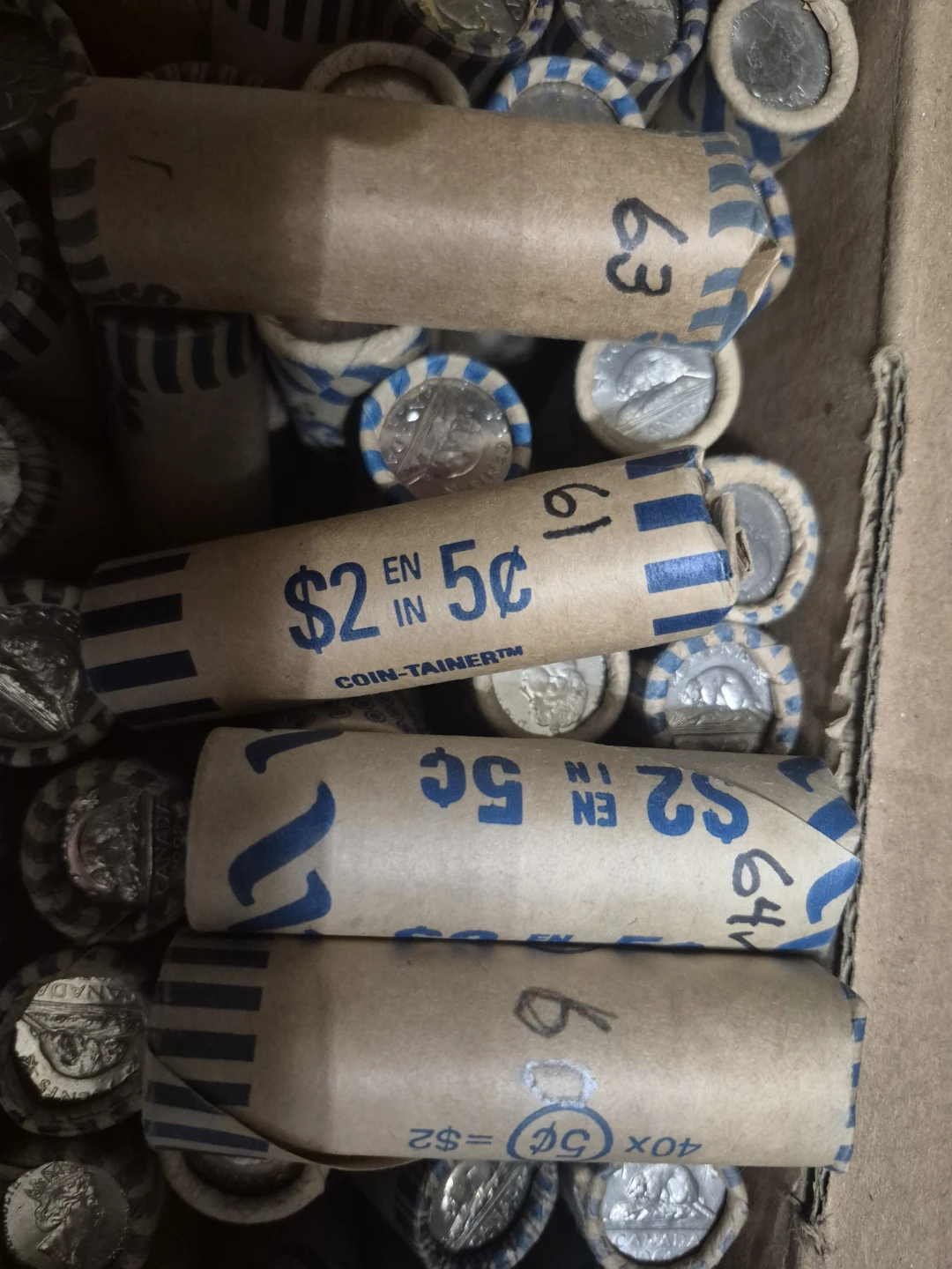 Collection of Canadian Nickels in Coin Rolls 50 1940+ - photo 2
