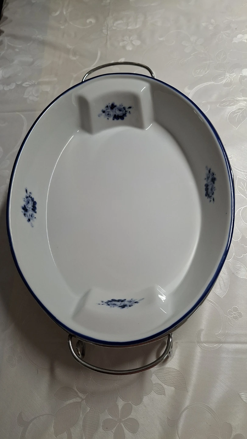 Oval Porcelain Serving Dish with Metal Stand - photo 2