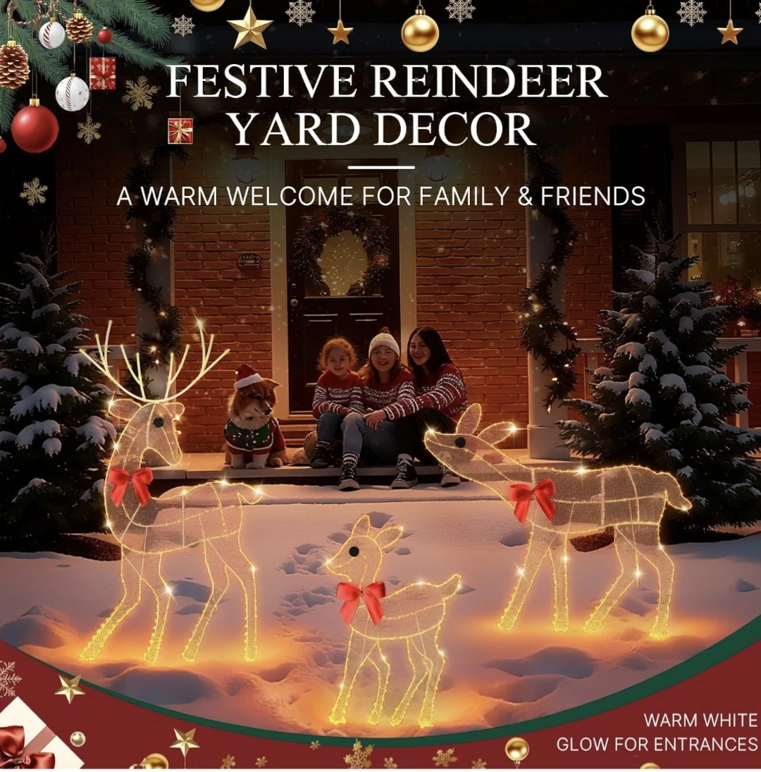 Set of 3 Pre-Lit Christmas Reindeer Yard Decorations - photo 5