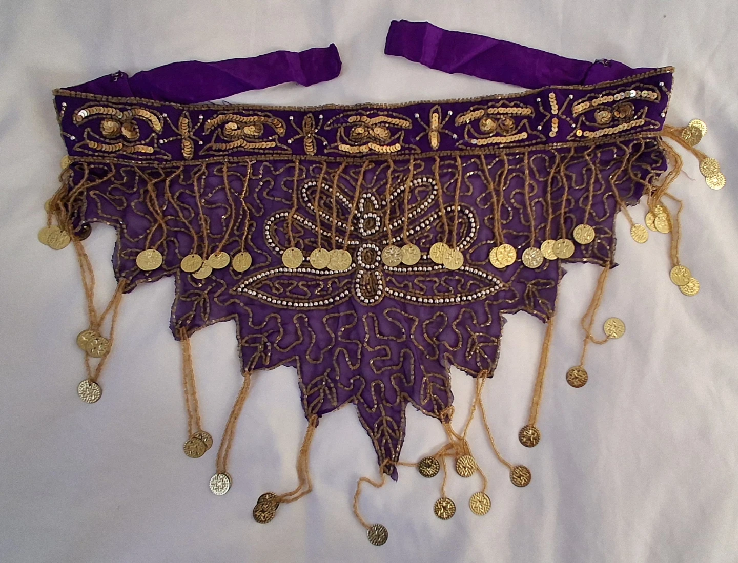 Purple Beaded Belly Dance Top and Hip Scarf Set - photo 5