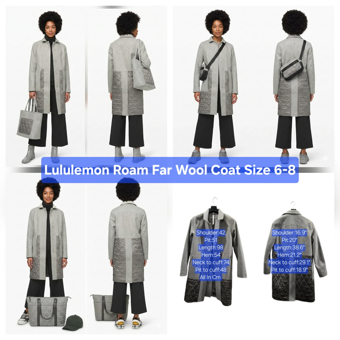 Lululemon Wool-Blend Quilted Long Coat (Size 6 / Grey)