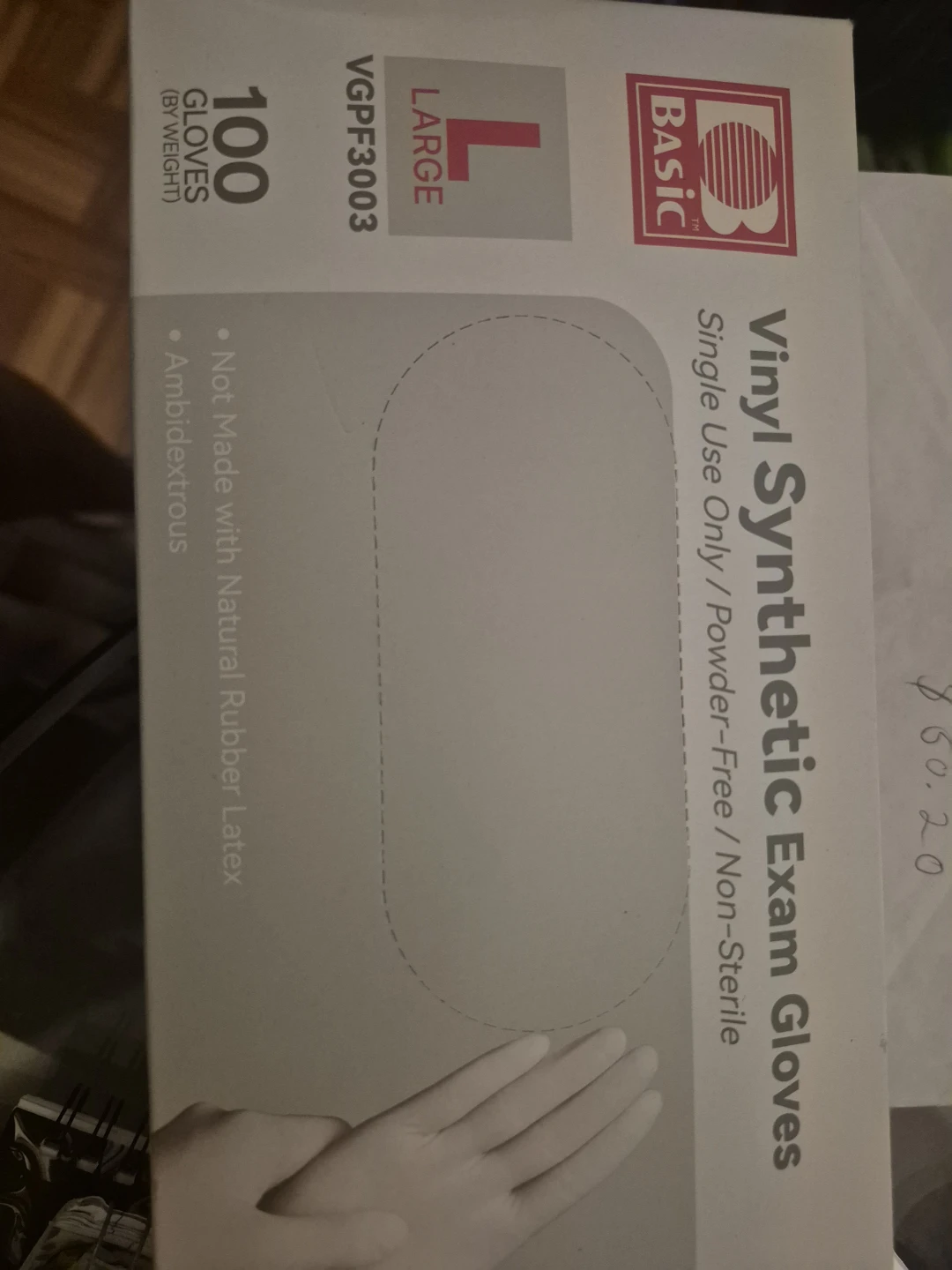 Basic Vinyl Synthetic Exam Gloves, Large, 100 count