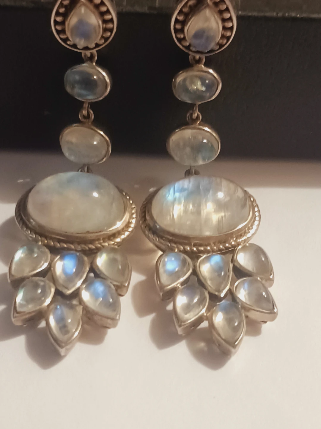 Stunning Sterling Silver 925 Rainbow Moonstone GemstoneEarrings - photo 3