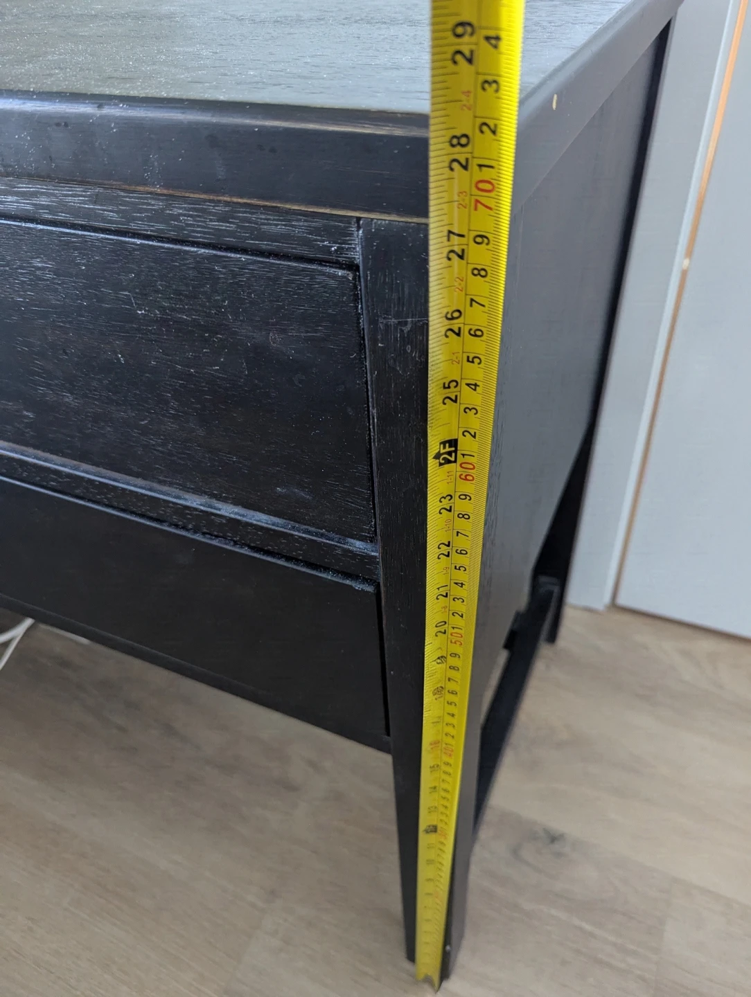 Ashley Black Wooden Bedside Table with Two Drawers - photo 2