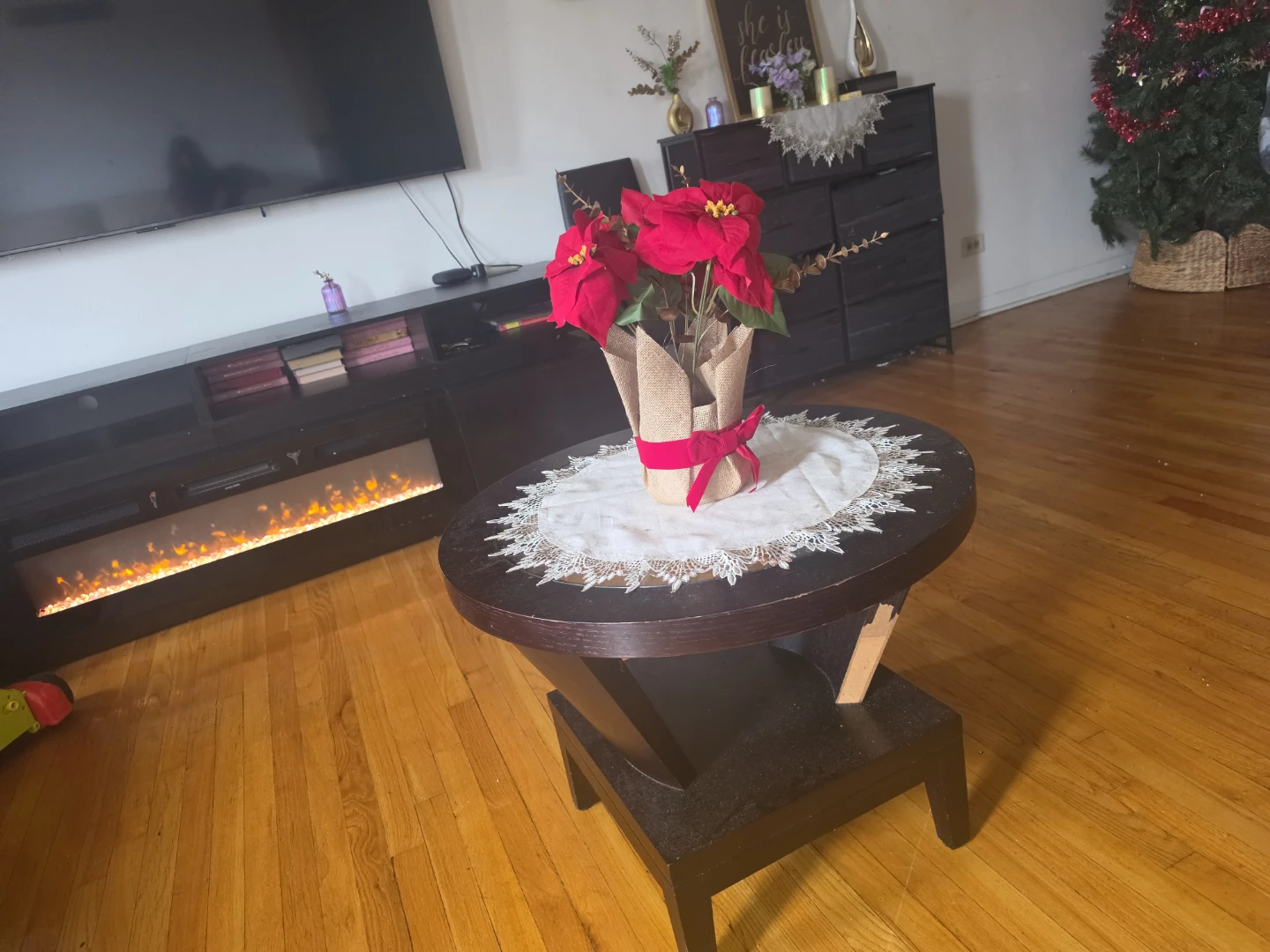 Round Wood Accent Table with Glass and Shelf - photo 2
