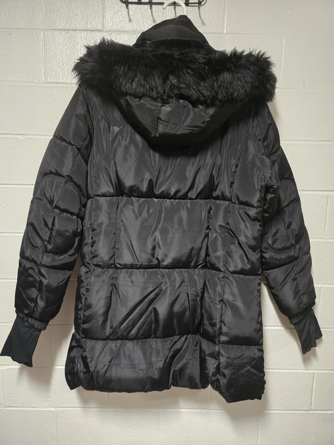 Celsius Black Winter Puffer Jacket Faux Fur Hood Size Large - photo 4