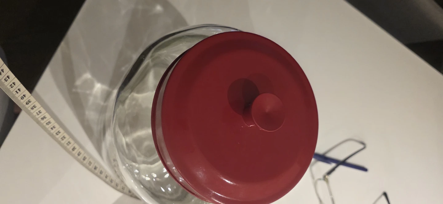 Two Clear Glass Storage Jars with Red Lids - photo 3