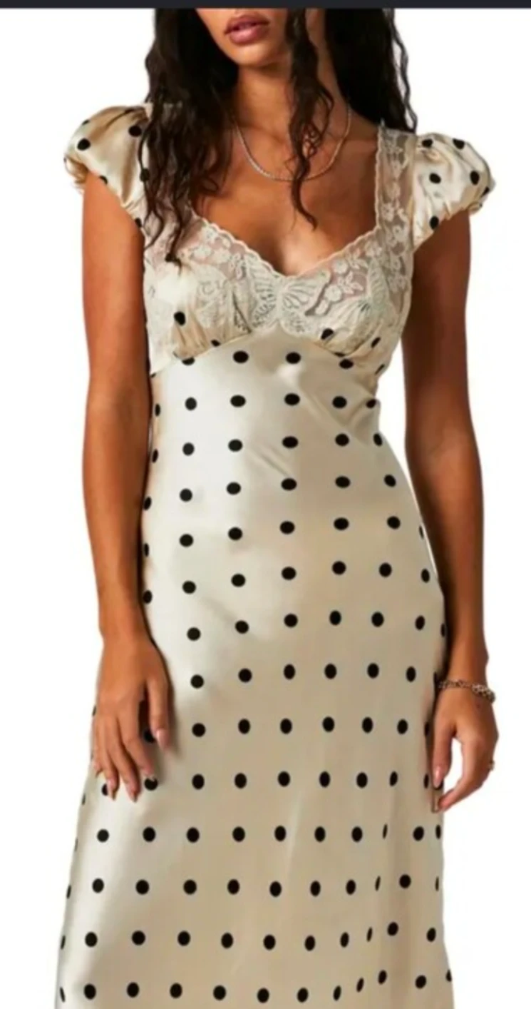 Cream and Black Polka Dot Midi Dress