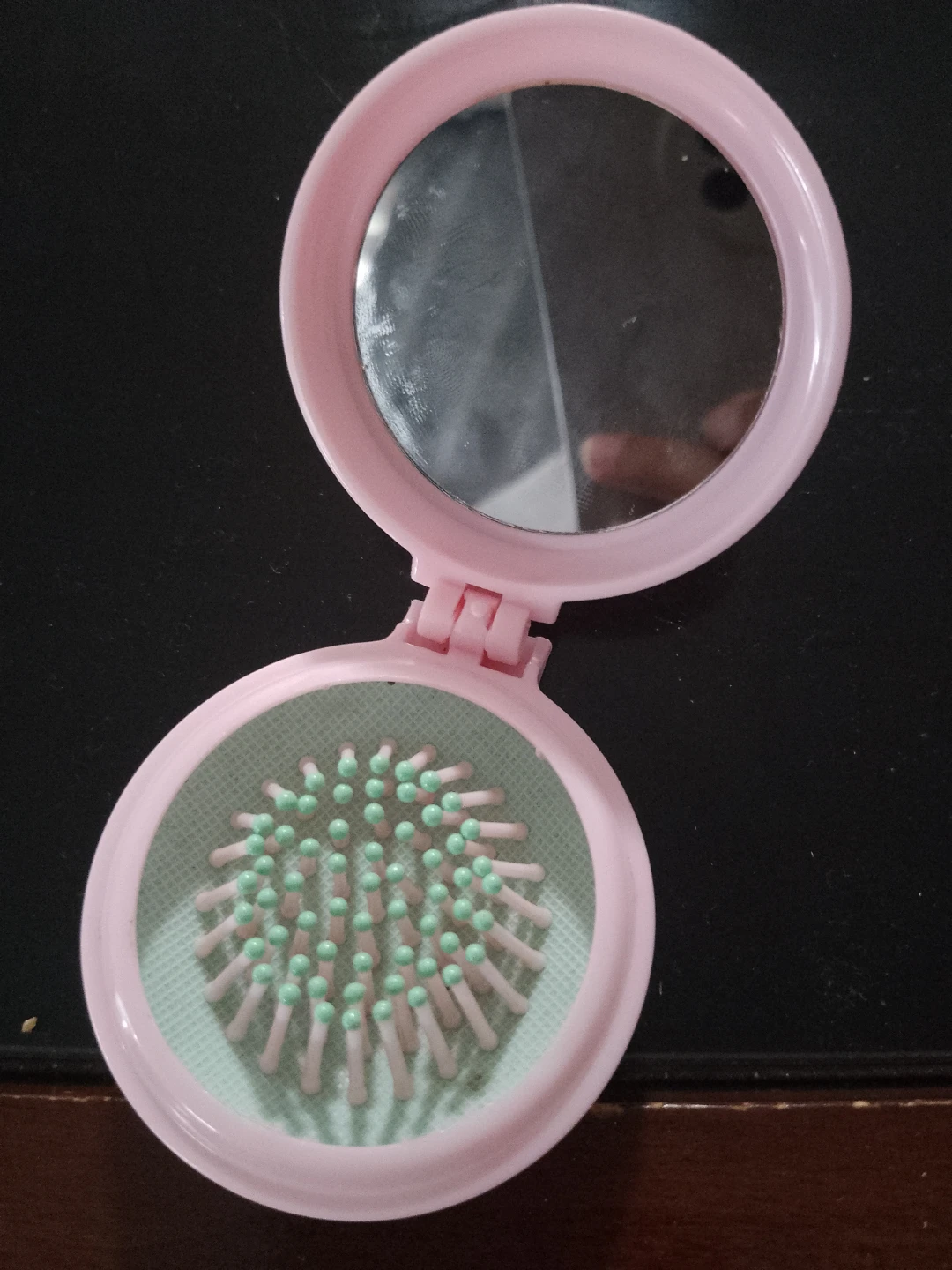 Pink Compact Hairbrush with Mirror - photo 2
