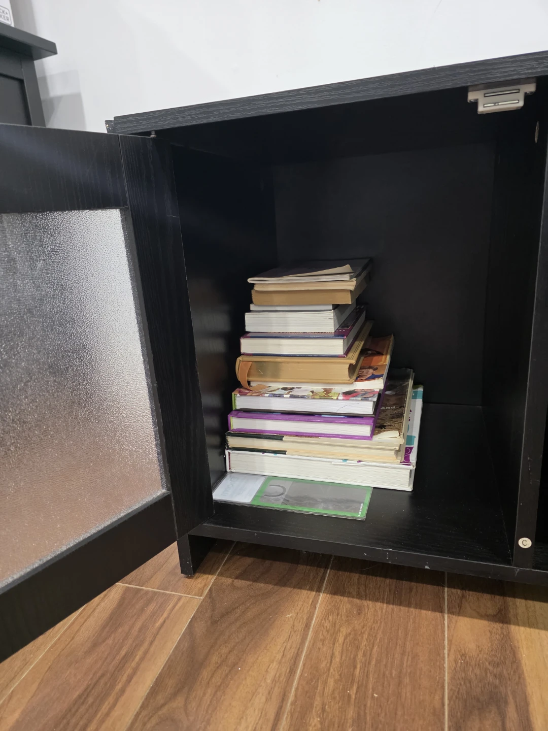 Black TV Stand with Glass Cabinet Door - photo 5