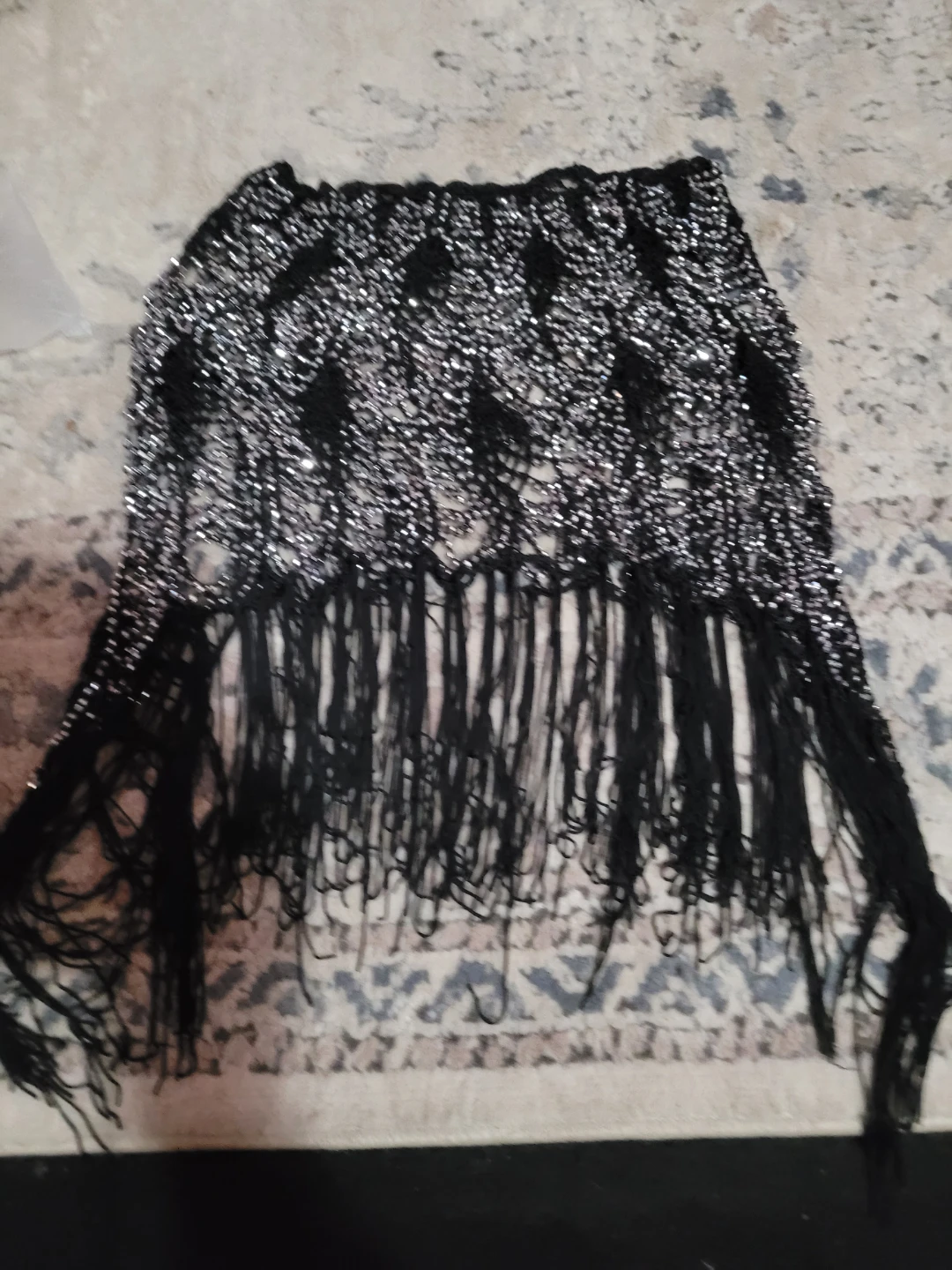Black and Silver Fringed Skirt