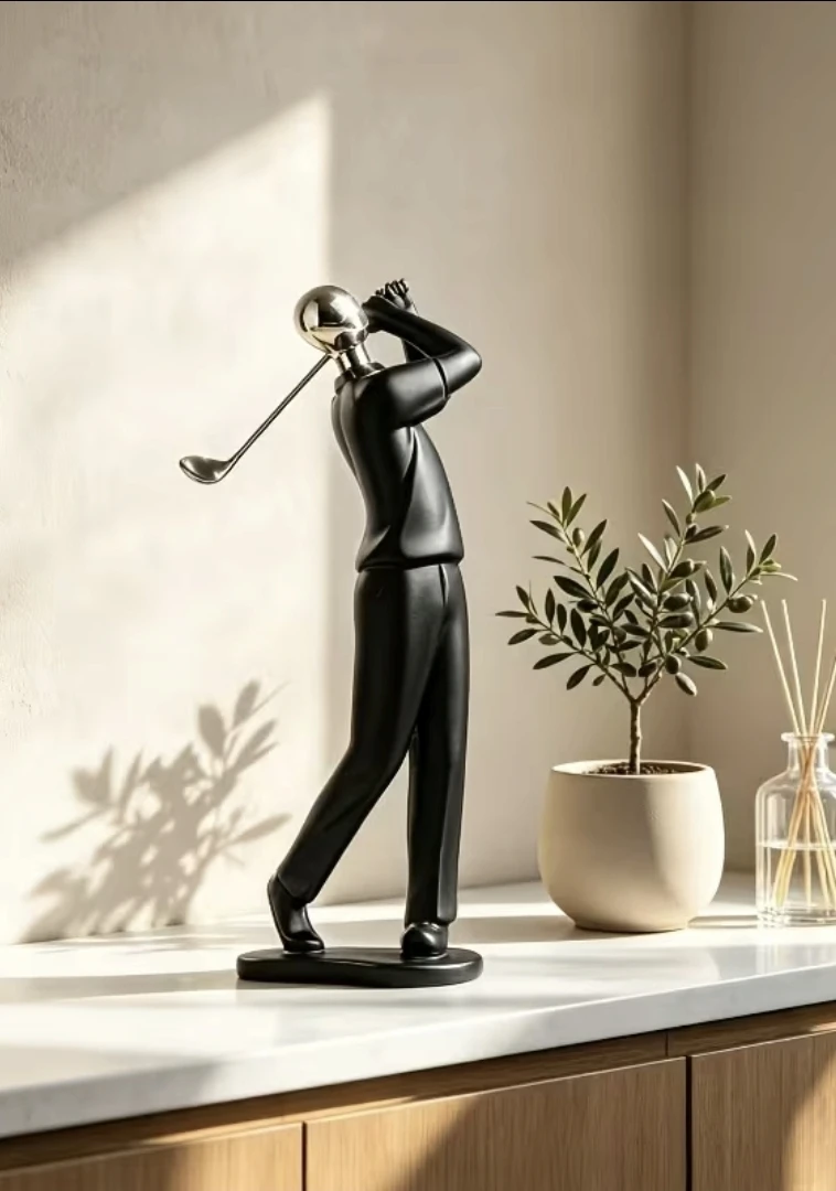 Abstract Golfer Sculpture – Black with Chrome Head *new - photo 4