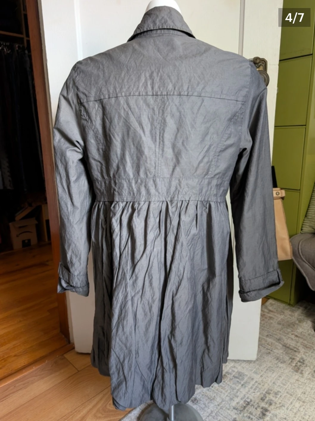 Women's Crinkled Gray Button-Front Trench Coat - photo 4