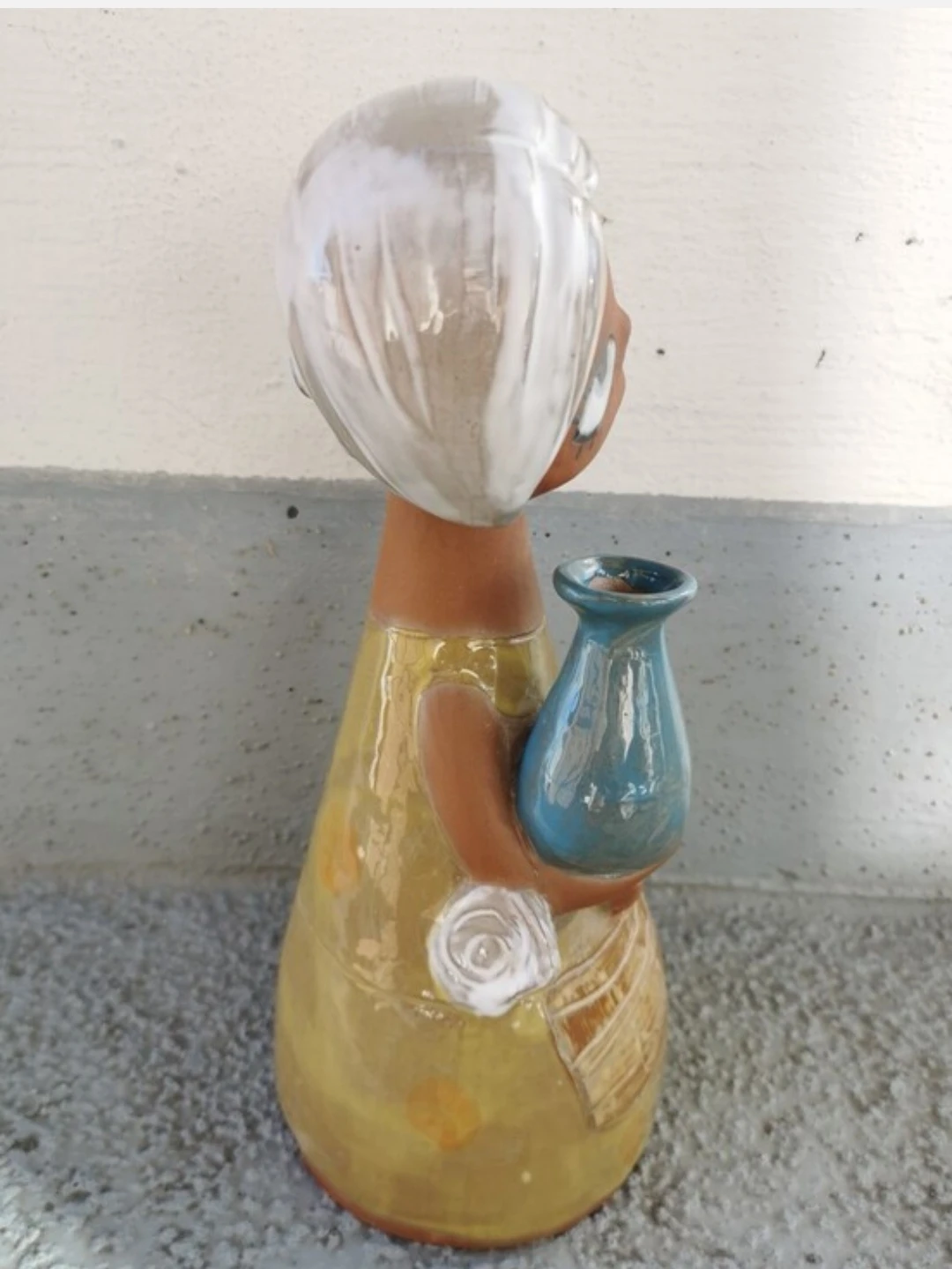 Vintage Big Eye Girl Ceramic Figurine Bud Vase Handle Japan - photo 4