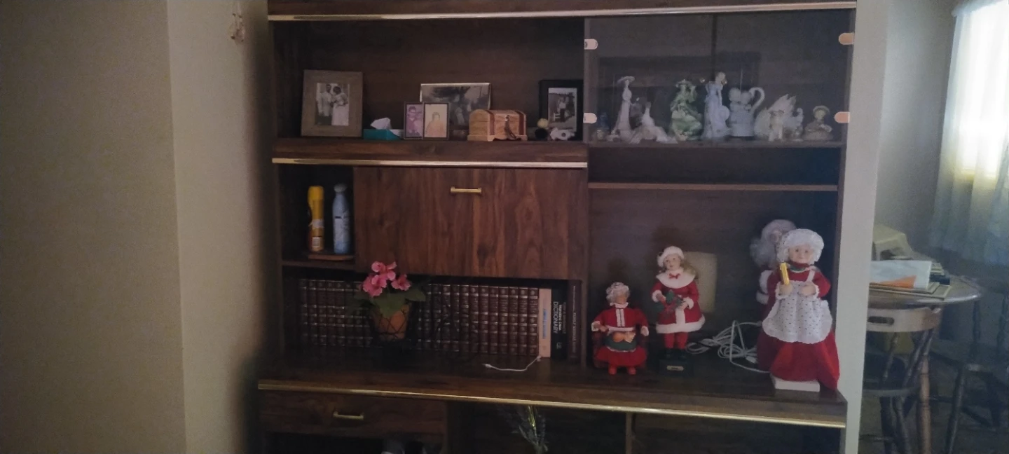Large Wooden Wall Unit with Display Cabinet
