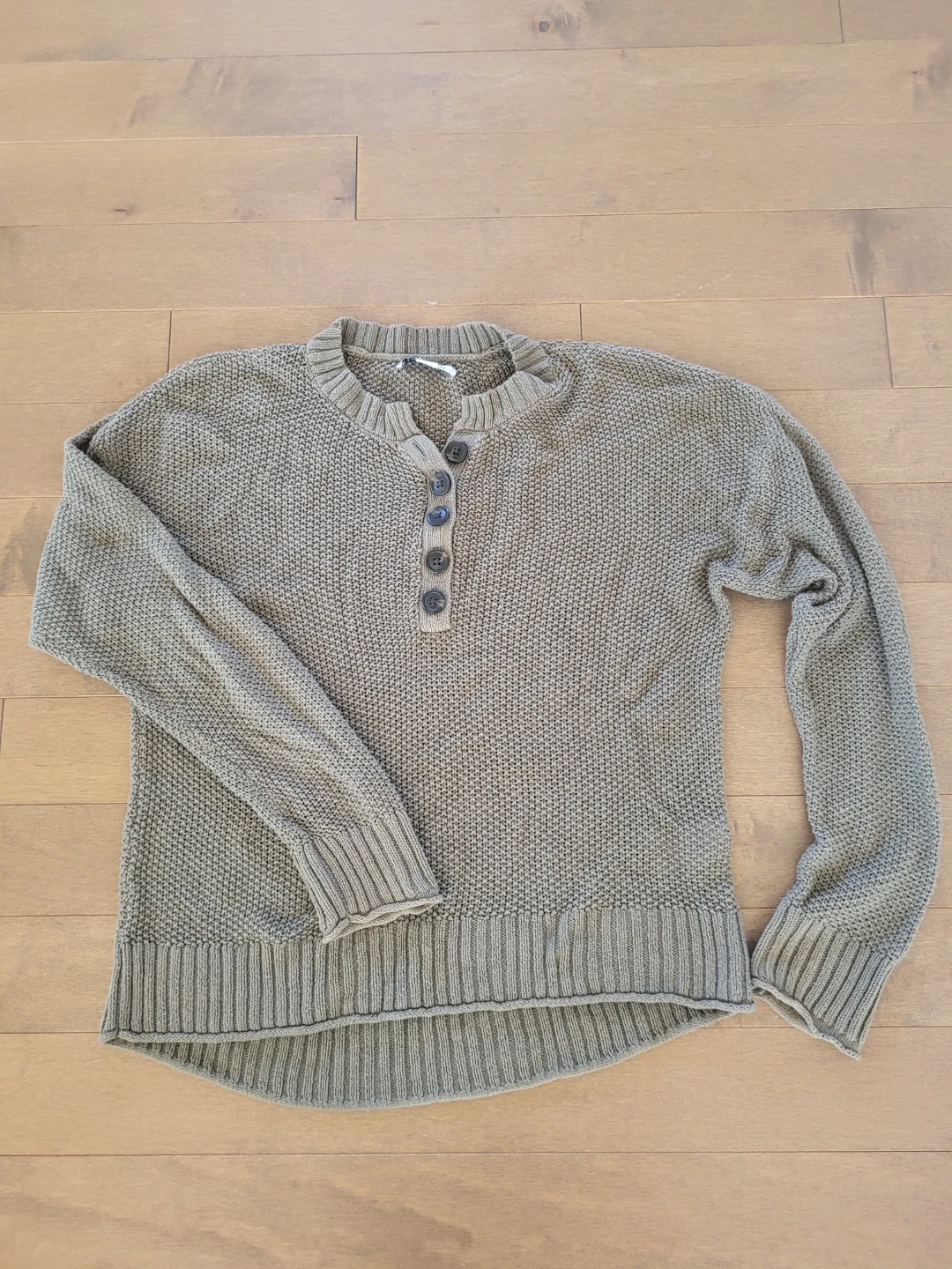 AE Olive Green Button-Up Knit Sweater