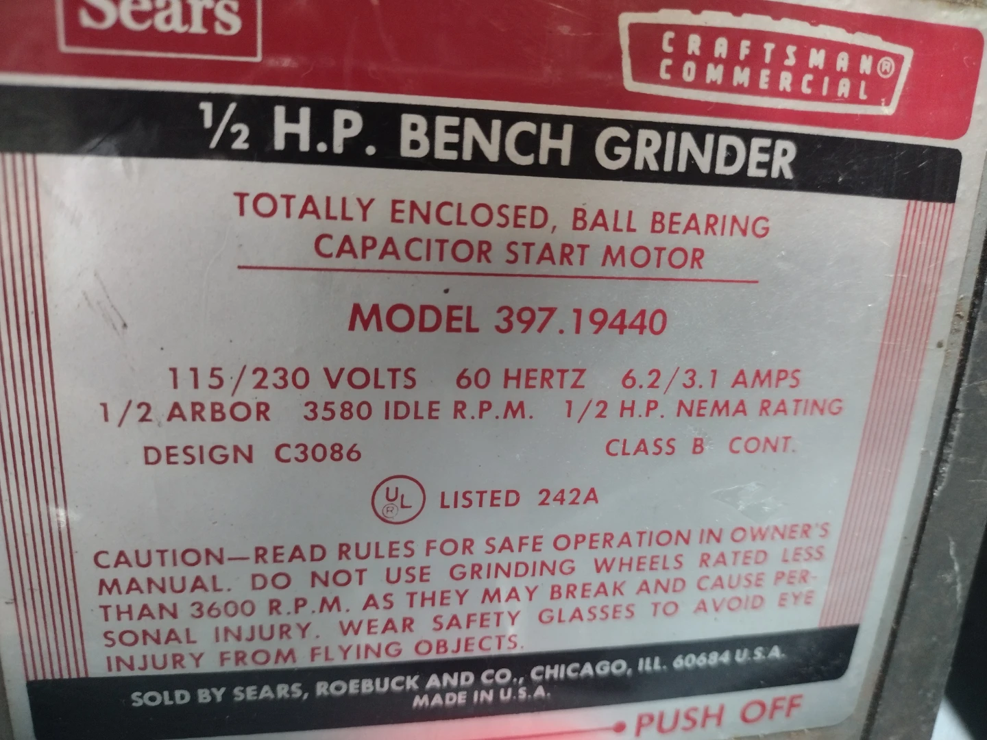 Craftsman Commercial 1/2 HP Bench Grinder