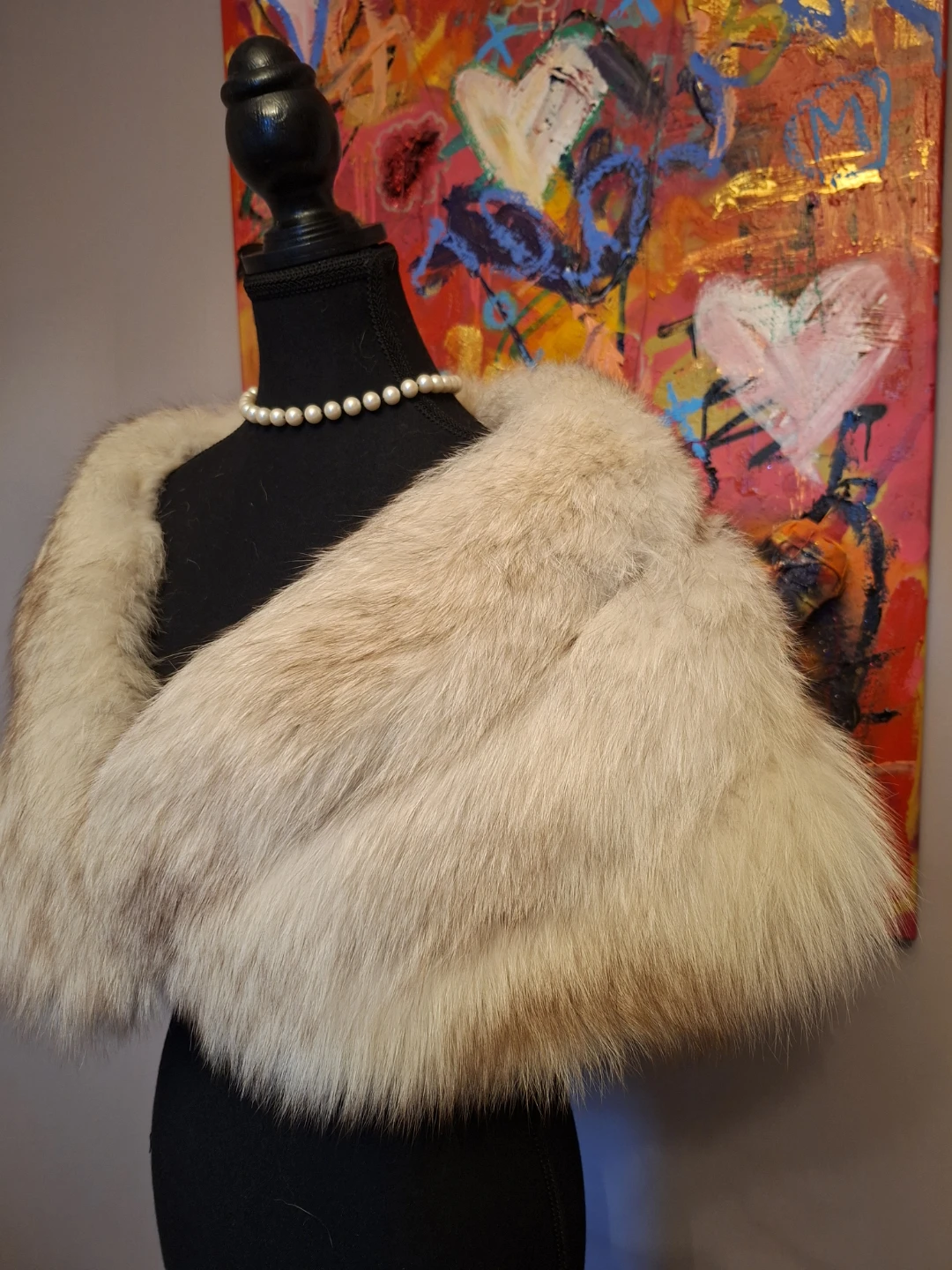 Vintg. Fur Stole Wrap Shawl – Blonde / Silver Fox or Arctic Fox - photo 2