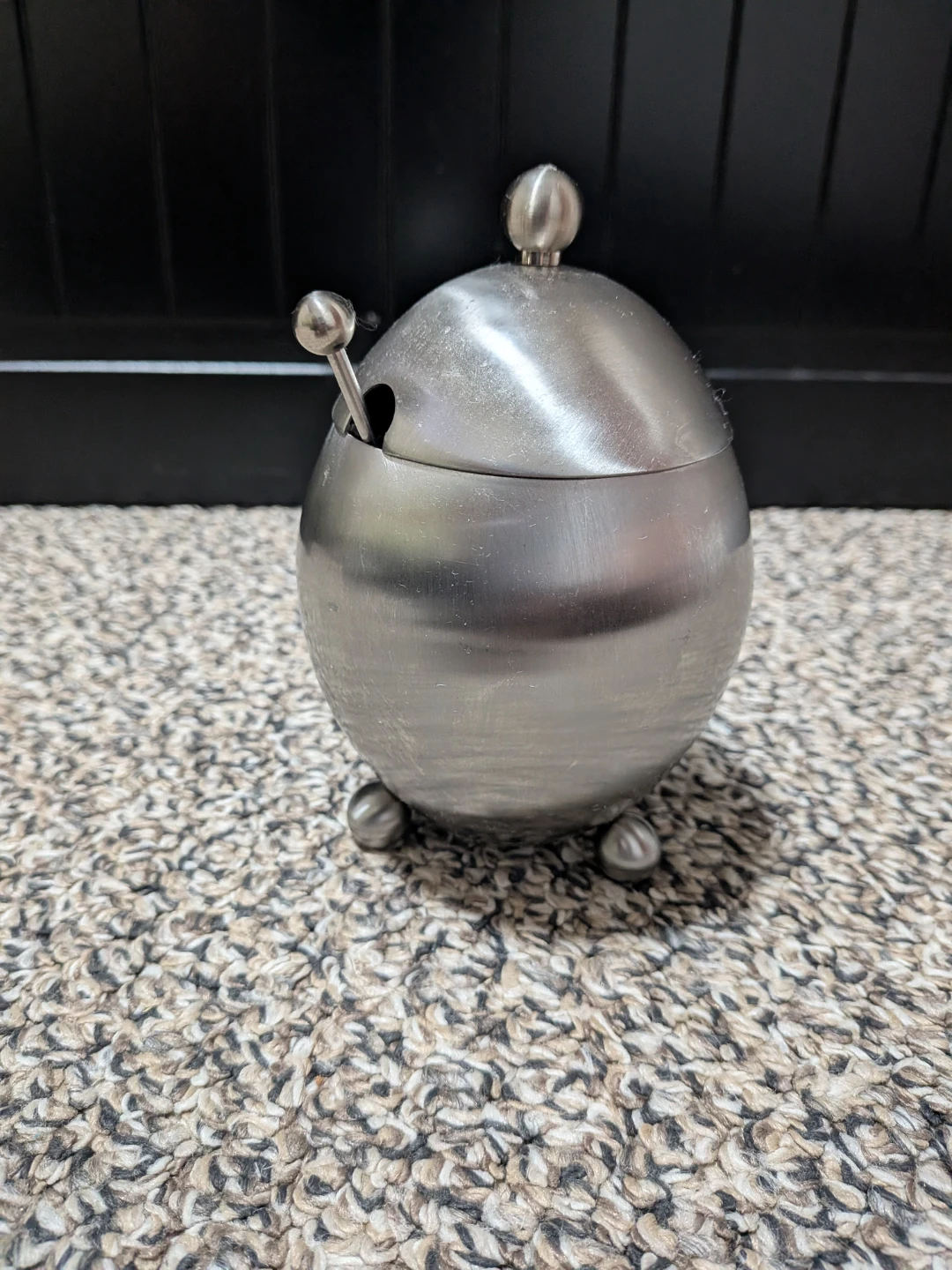 Vintage stainless steel sugar bowl with spoon - photo 2