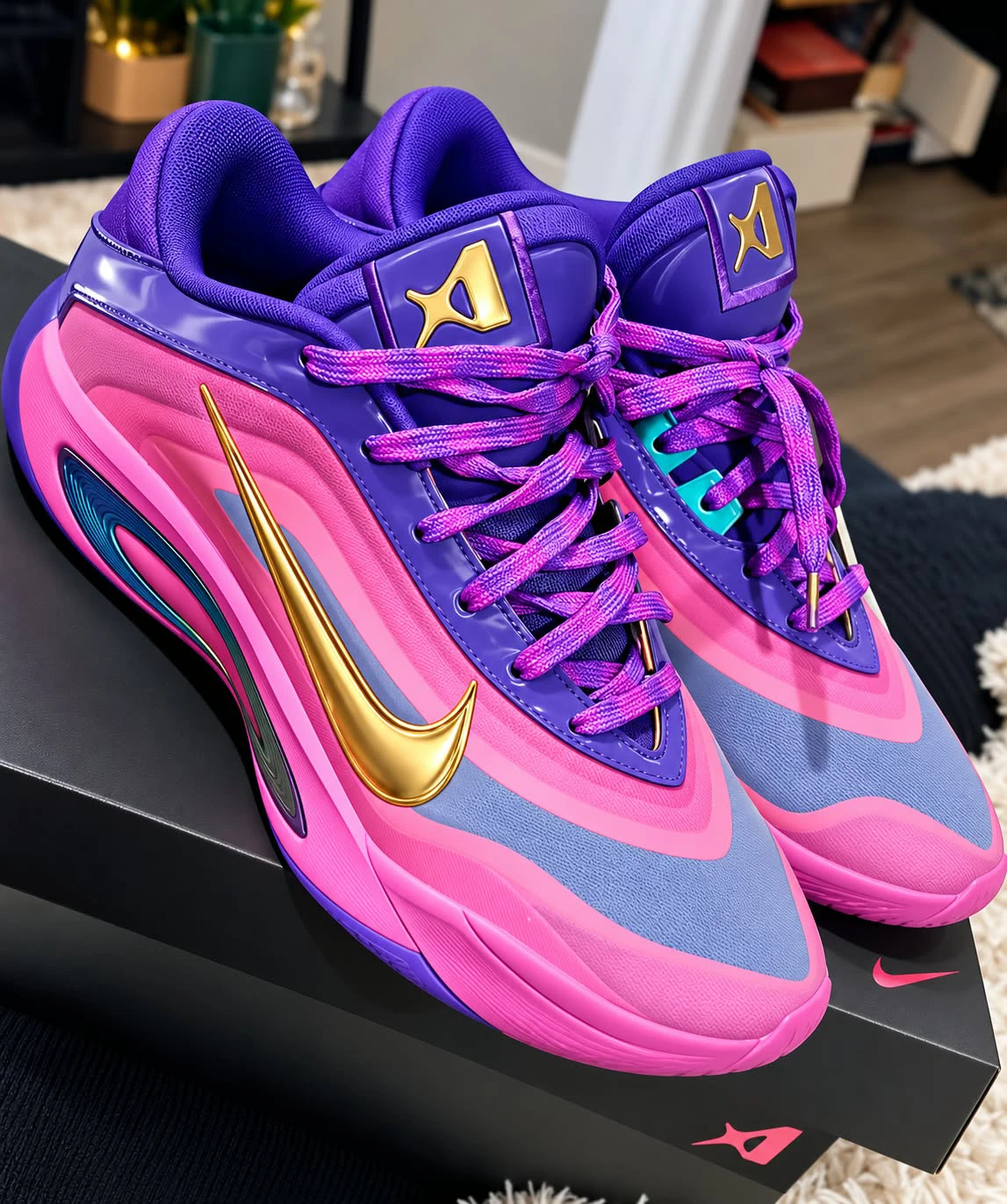 Nike A'One Fierce Purple Metallic Gold Basketball Shoes - photo 2