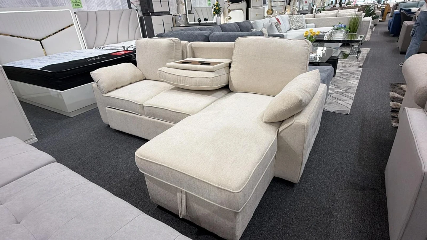 Sectional Sofa Bed with Storage and Cup Holders