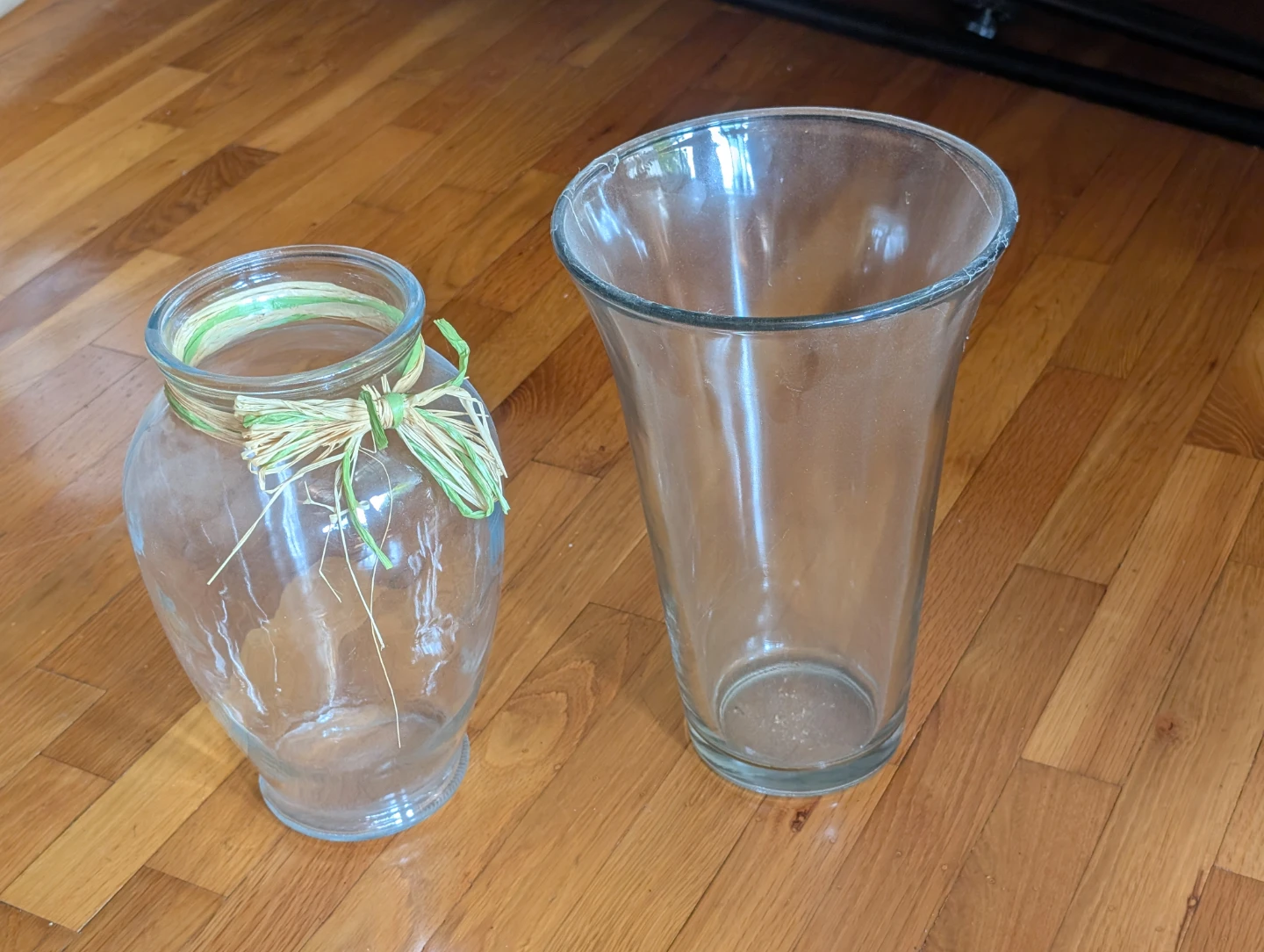 Two Clear Glass Vases