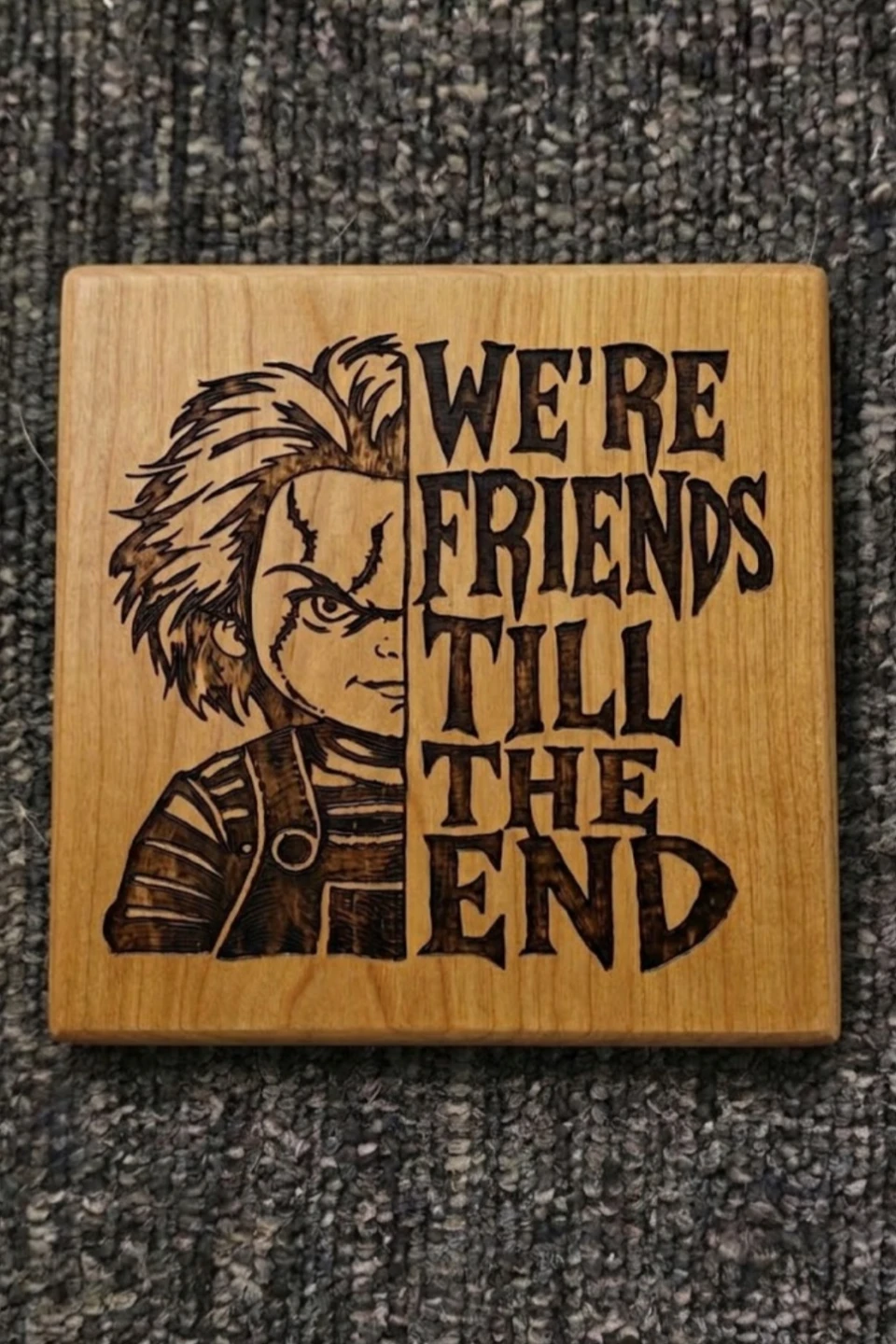 Handmade Coasters | Set of 4 Pyrograpy: Mixed/Single Character