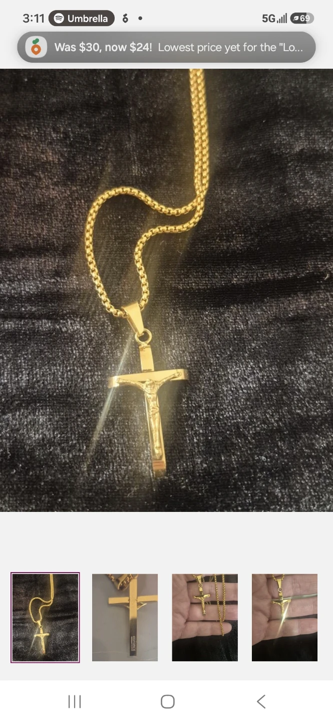 Edforce Gold-Tone Stainless Steel Crucifix Pendant Necklace