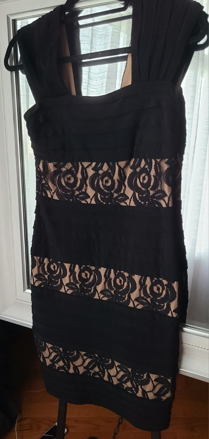 Black and Beige Lace Detail Dress