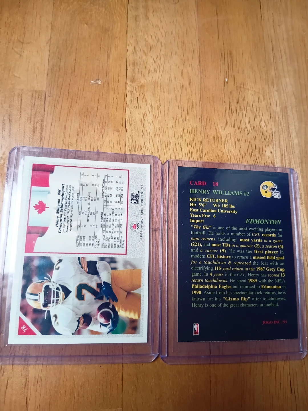 Two 1992 Henry Williams Eskimos CFL Trading Cards - photo 2