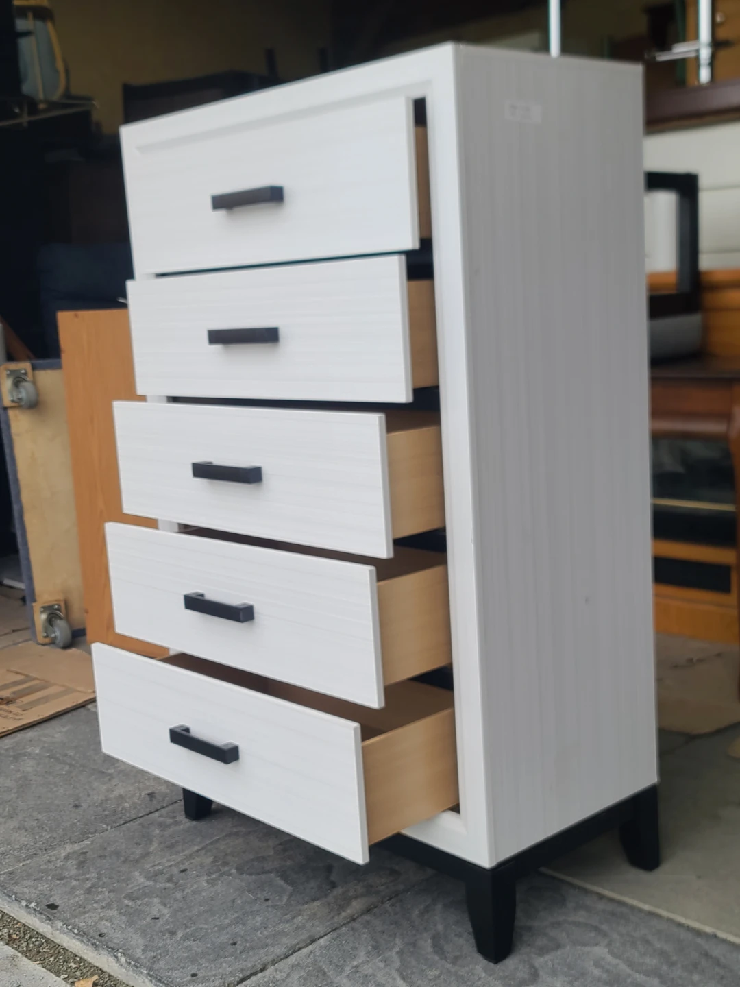 White 5-Drawer Chest with Black Hardware - photo 2