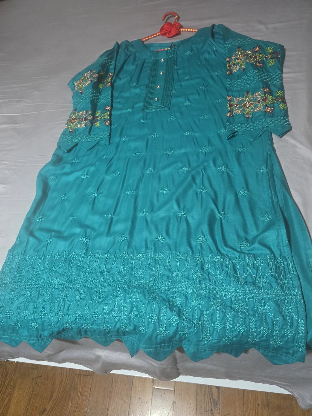 Teal Embroidered Kurti