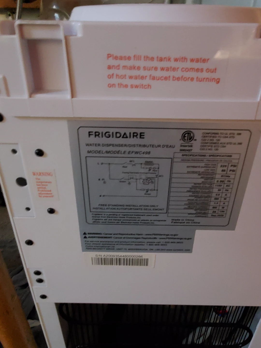 Frigidaire Water Dispenser EFWC498 - photo 2