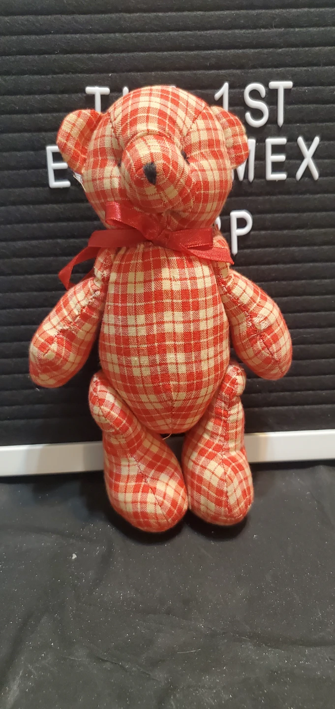 Vintage Red Gingham Fabric Teddy Bear