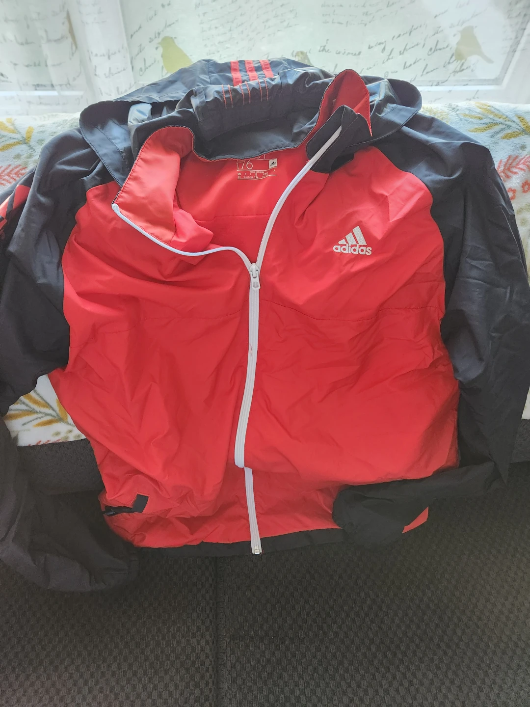 Adidas Red and Black Hooded Windbreaker