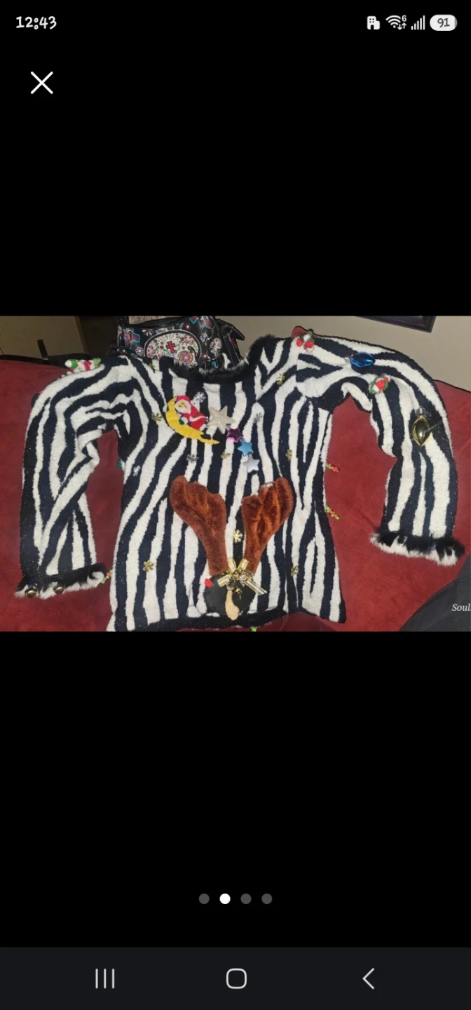 Fuzzy Black and White Zebra Print Ugly Christmas Sweater - photo 2