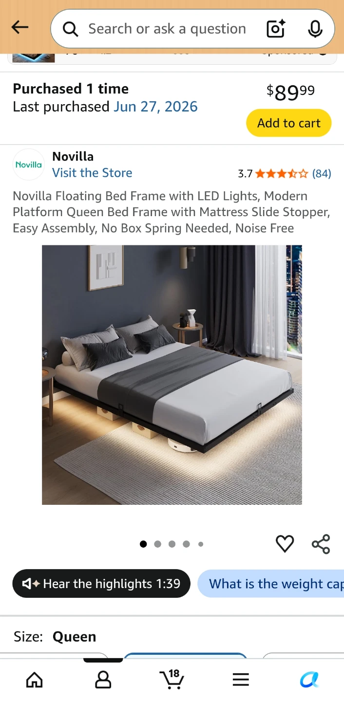 Novilla Queen Floating Bed Frame with LED Lights - photo 3