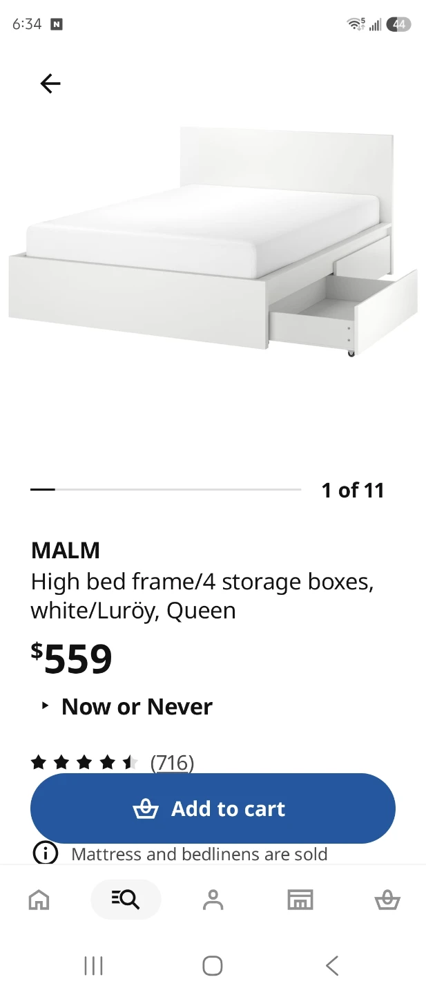 Ikea Malm, White queen Frame with 4 drawer - photo 2