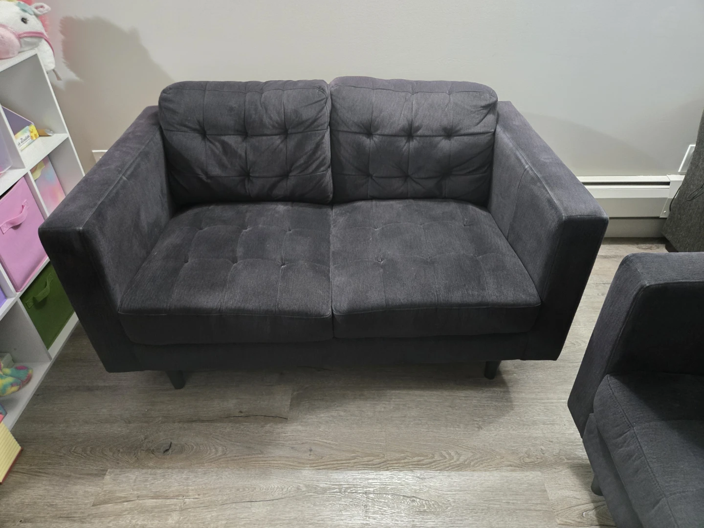 Charcoal love seat and chair