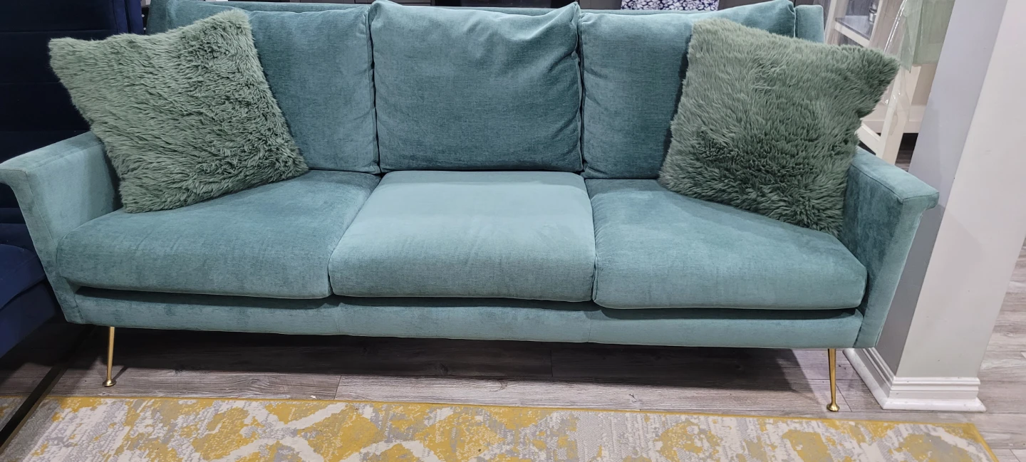 Teal Velvet Three-Seater Sofa