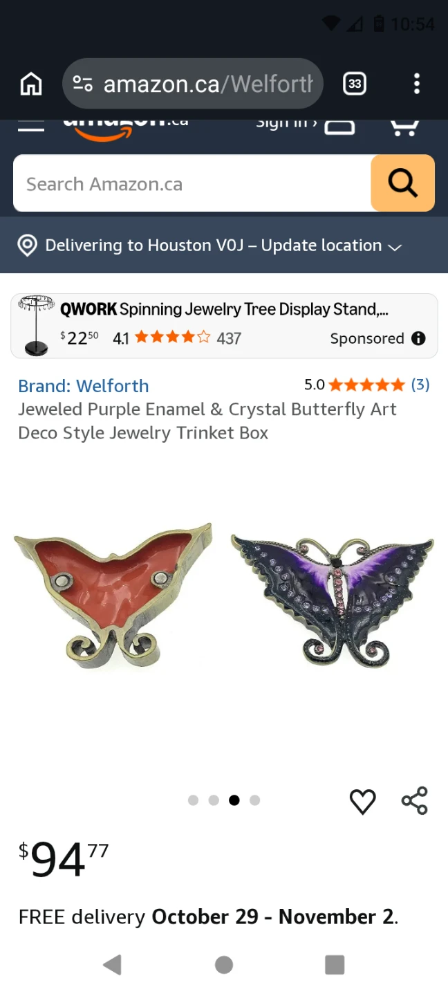 Welforth Jeweled Purple Enamel Butterfly Trinket Box - photo 5