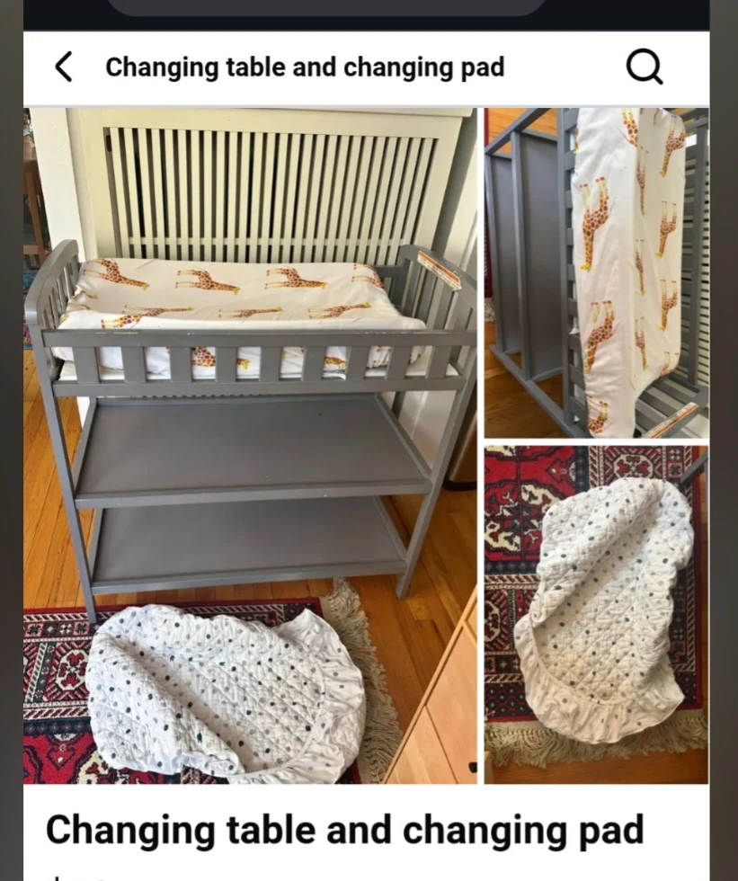 Gray Nursery Changing Table with Pad