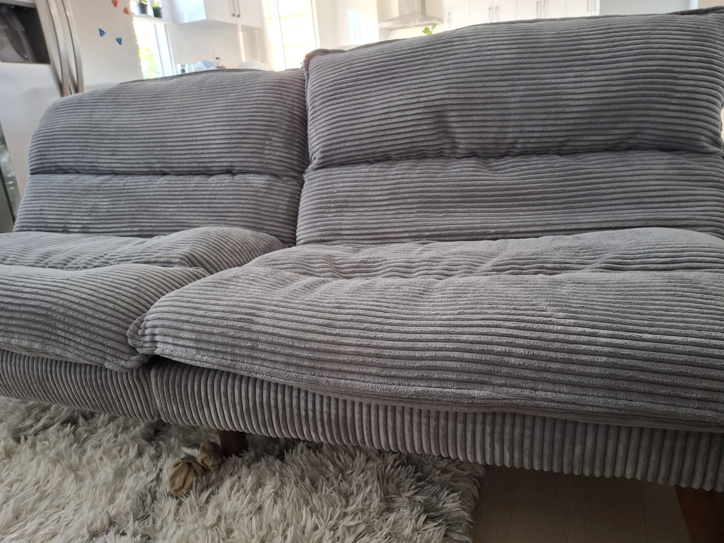Grey corduroy two-seater sofa - photo 3