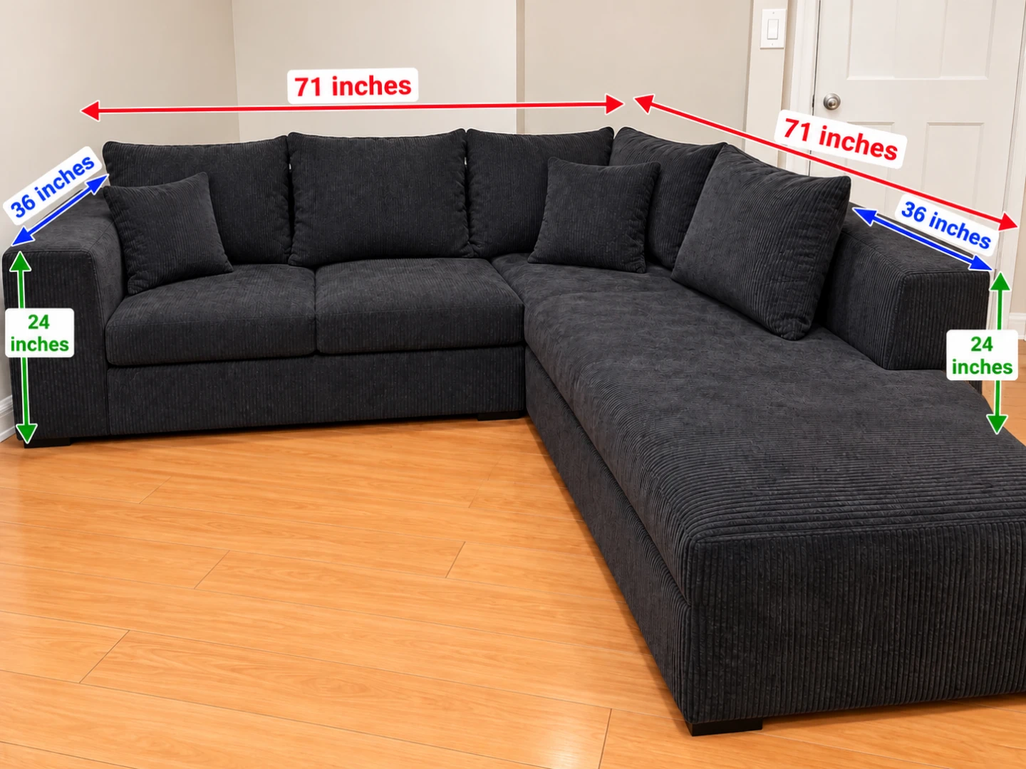 Dark grey corduroy sectional sofa - photo 2