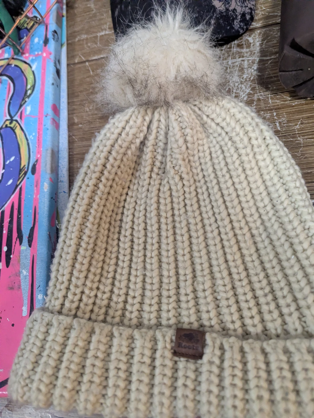 Roots Cream Ribbed Pom Pom Toque