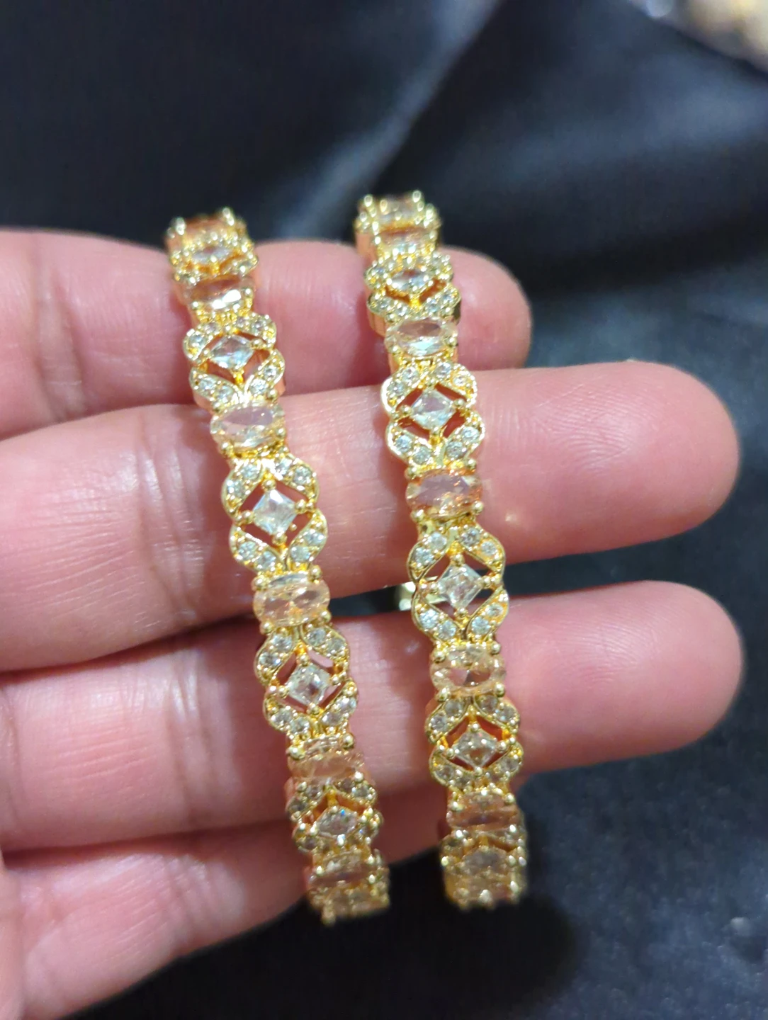 Gold-Tone Crystal Bangles in size2.5"