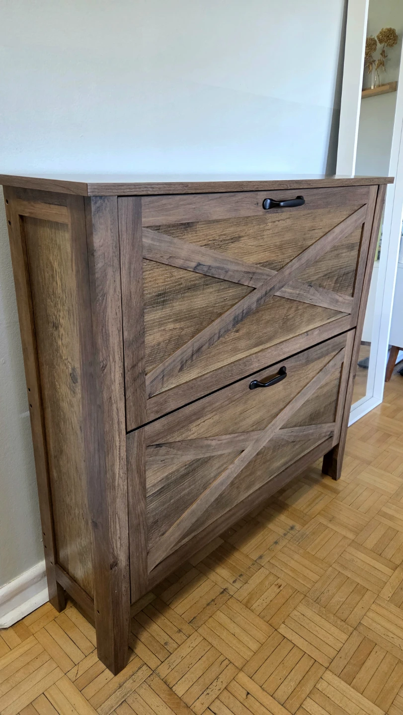 Rustic Farmhouse Shoe Cabinet – 2 Flip-Down Drawers *new - photo 3