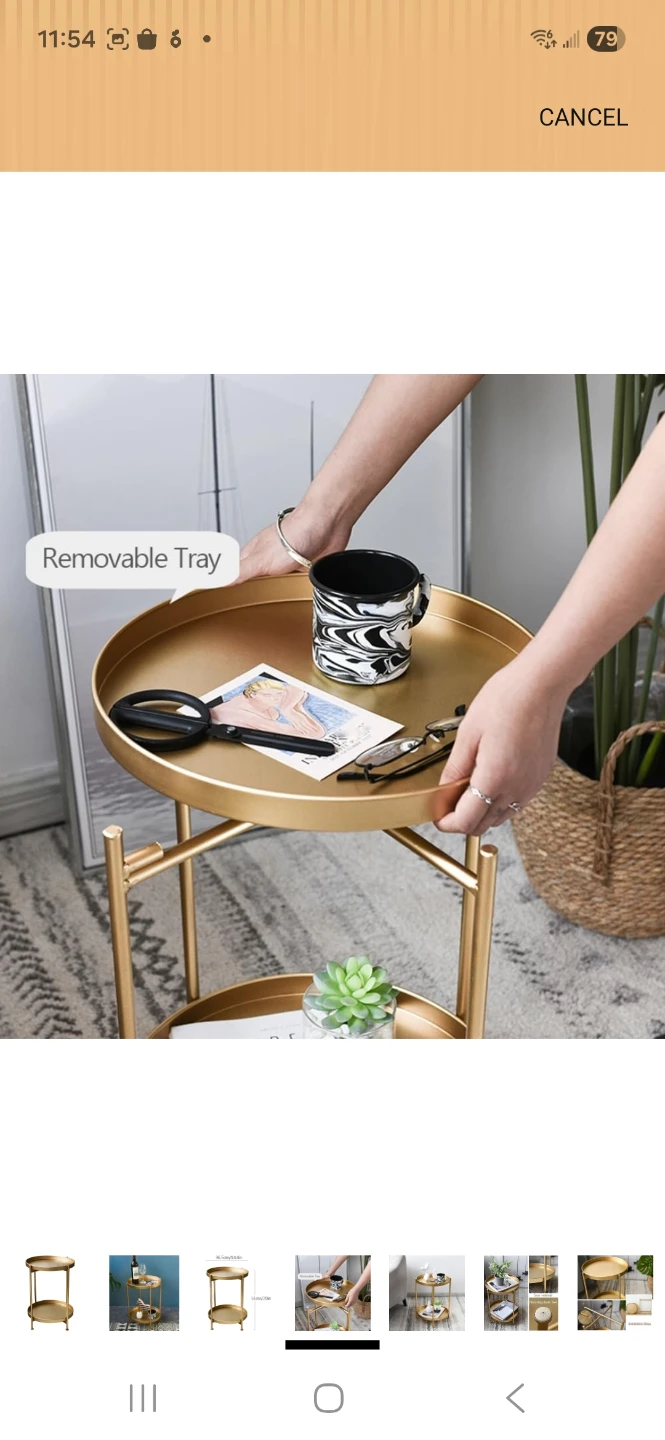 Gold Round Metal Side Table with Removable Tray - photo 4